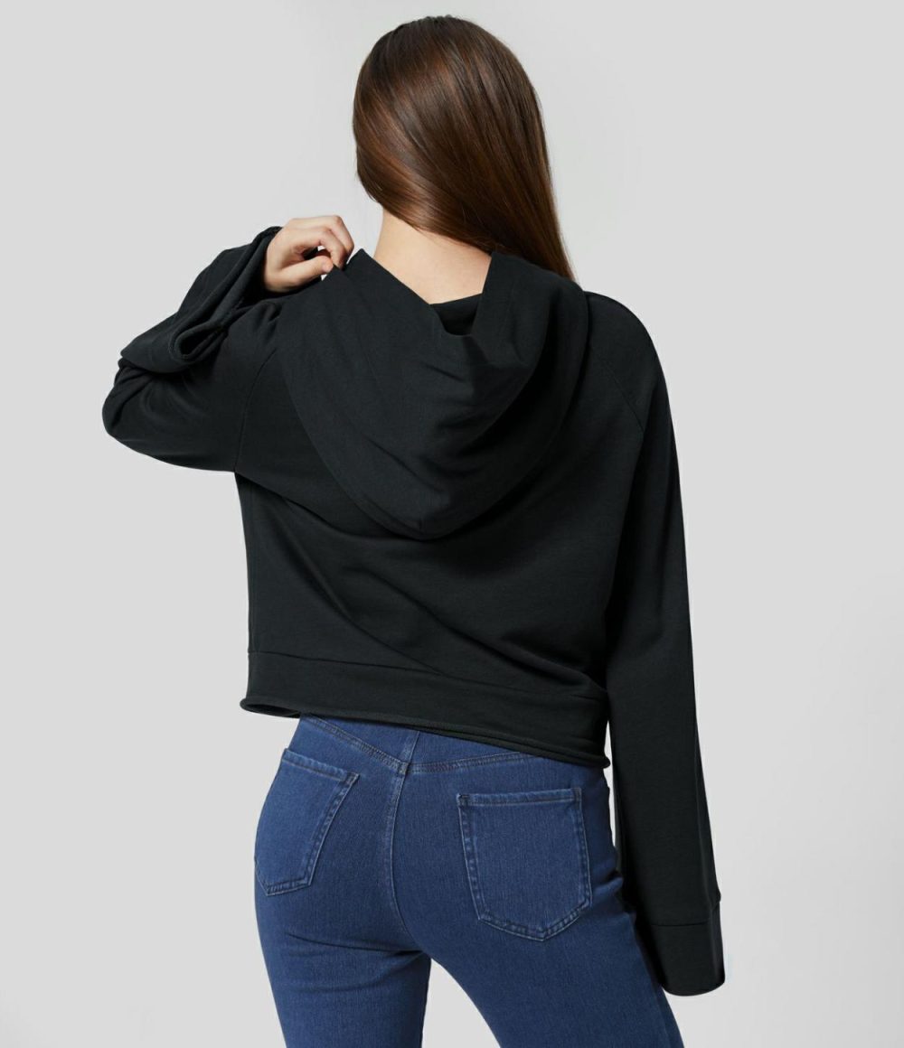 Hooded Flounce Sleeve Casual Cotton Sweatshirt  | Womens  Long Sleeve Tops Clothing Long Sleeve Tops