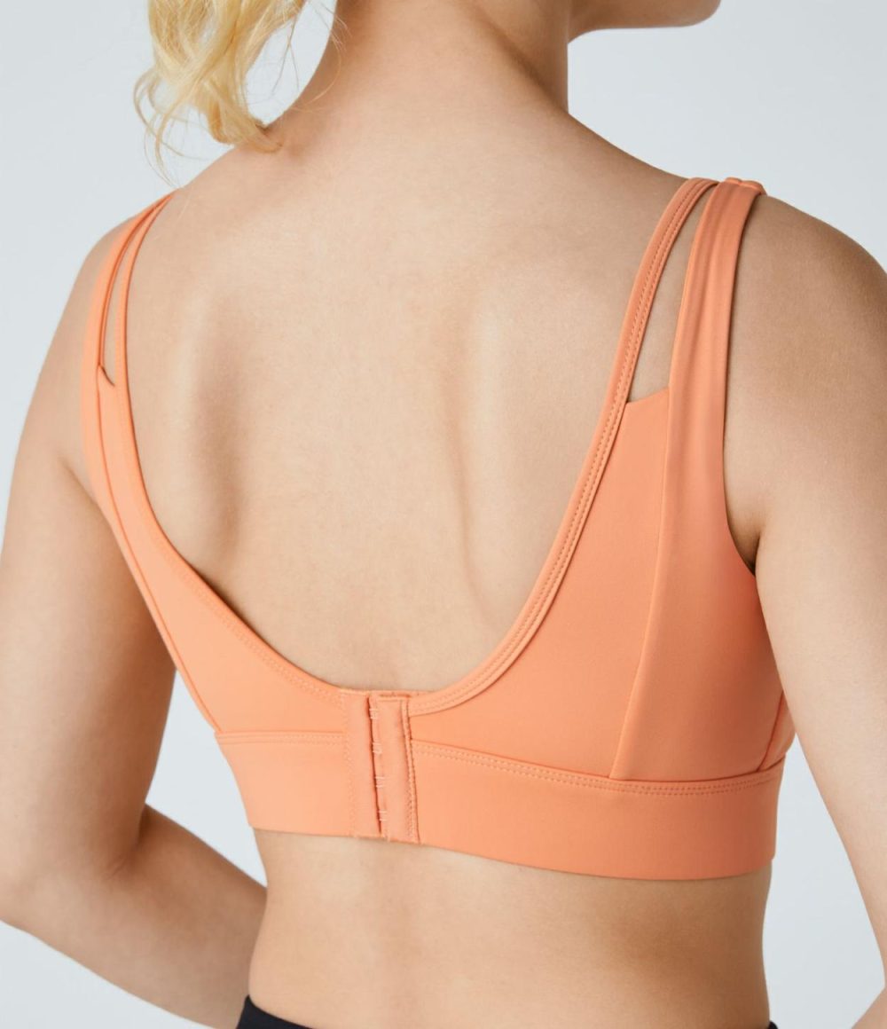 Medium Support U Neck Backless Adjustable Buckle Running Sports Bra  | Womens  Sports Bras Clothing Cantaloupe/Almost Mauve/Black