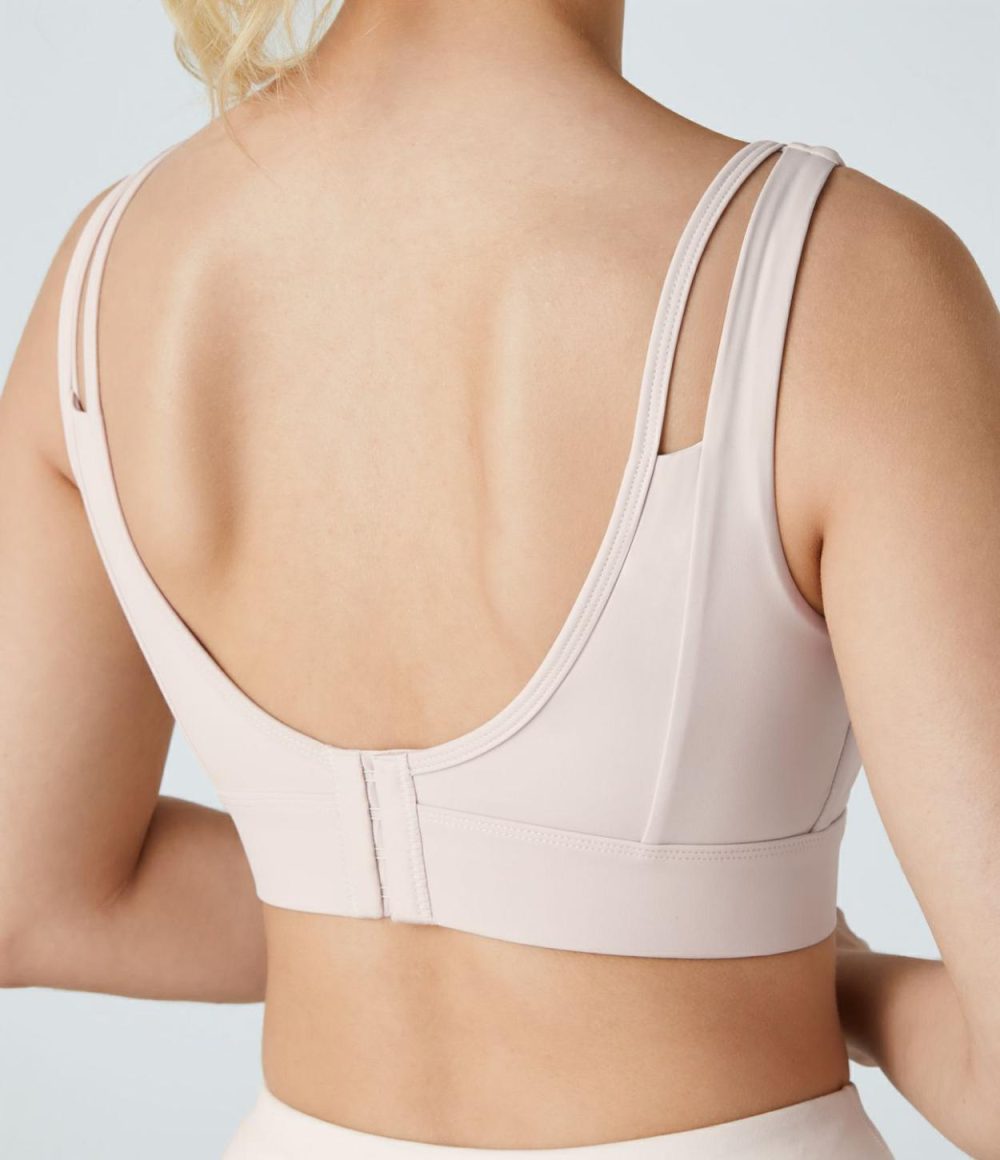 Medium Support U Neck Backless Adjustable Buckle Running Sports Bra  | Womens  Sports Bras Clothing Cantaloupe/Almost Mauve/Black