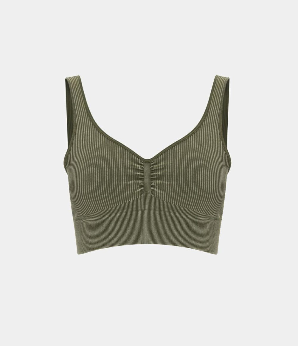 Seamless Flow Medium Support Ruched Yoga Sports Bra  | Womens  Sports Bras Clothing Grey Green/Black/Pistachio