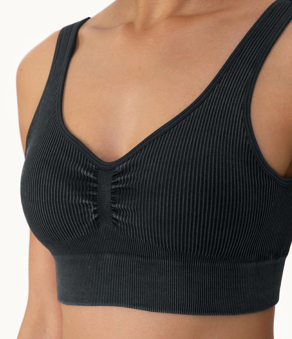 Seamless Flow Medium Support Ruched Yoga Sports Bra  | Womens  Sports Bras Clothing Grey Green/Black/Pistachio