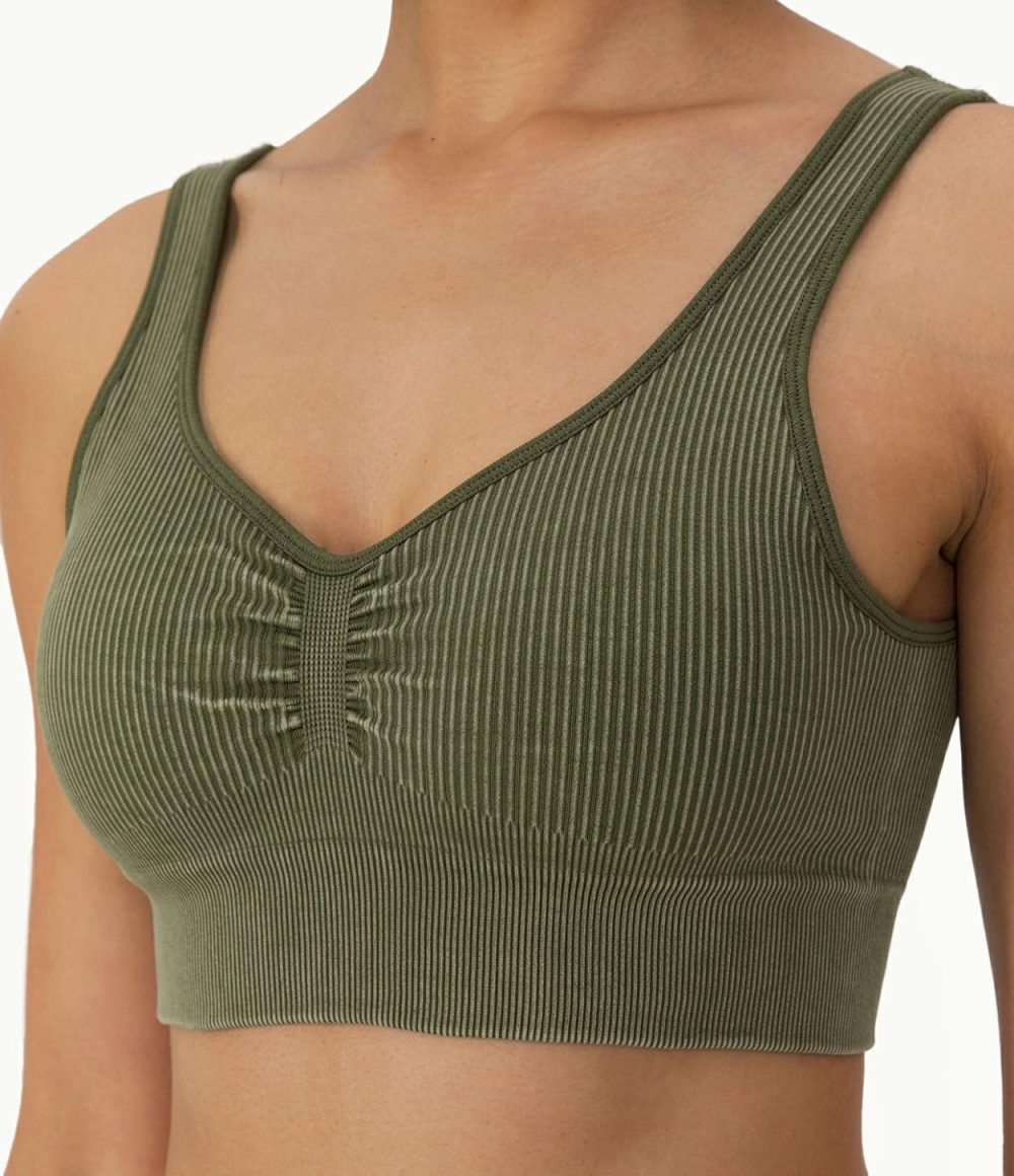 Seamless Flow Medium Support Ruched Yoga Sports Bra  | Womens  Sports Bras Clothing Grey Green/Black/Pistachio