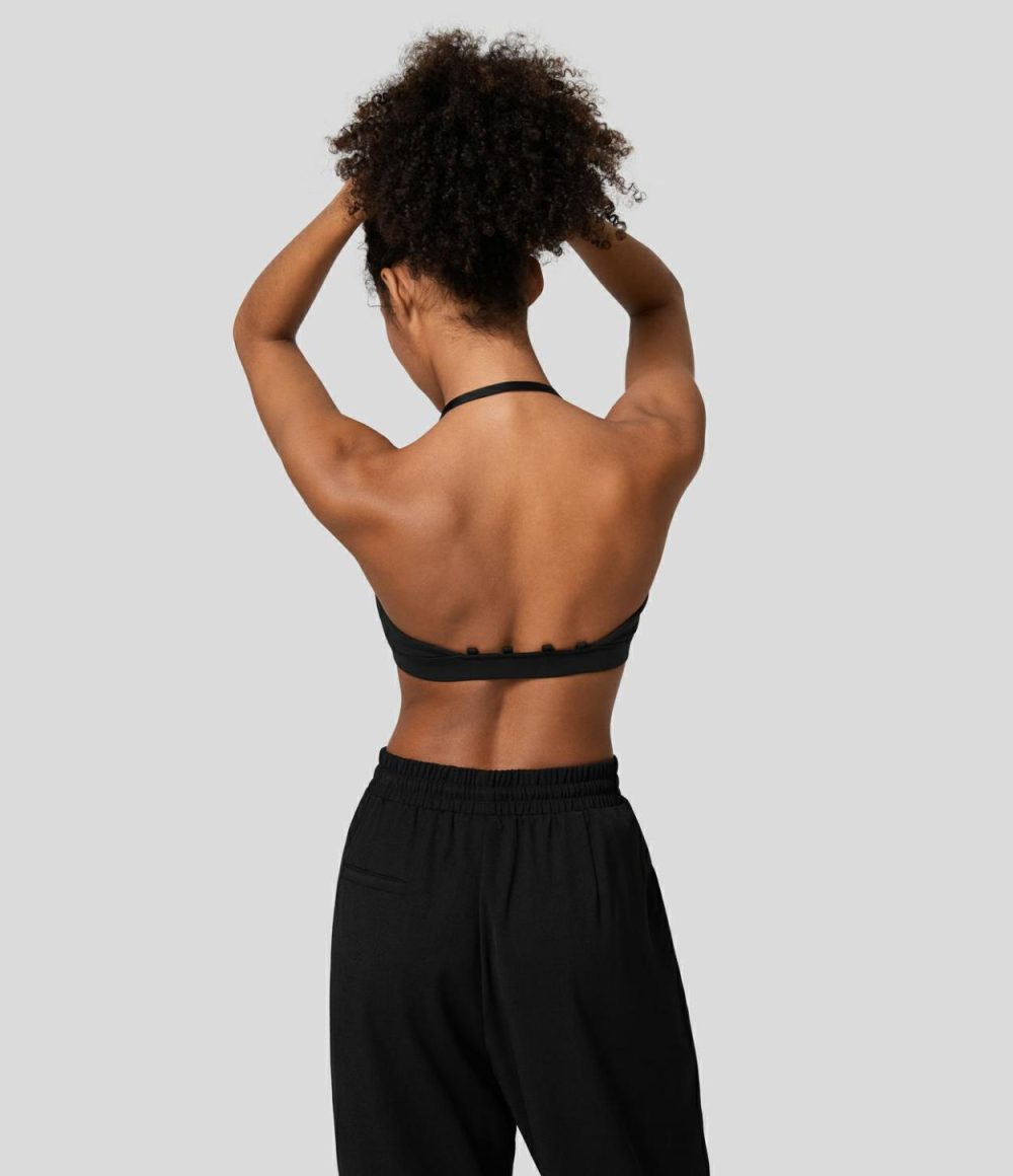 Softlyzero™ Airy Low Support Deep V Neck Backless Removable Strap Cool Touch Casual Sports Bra-UPF50+  | Womens  Sports Bras Clothing Nosegay/Black