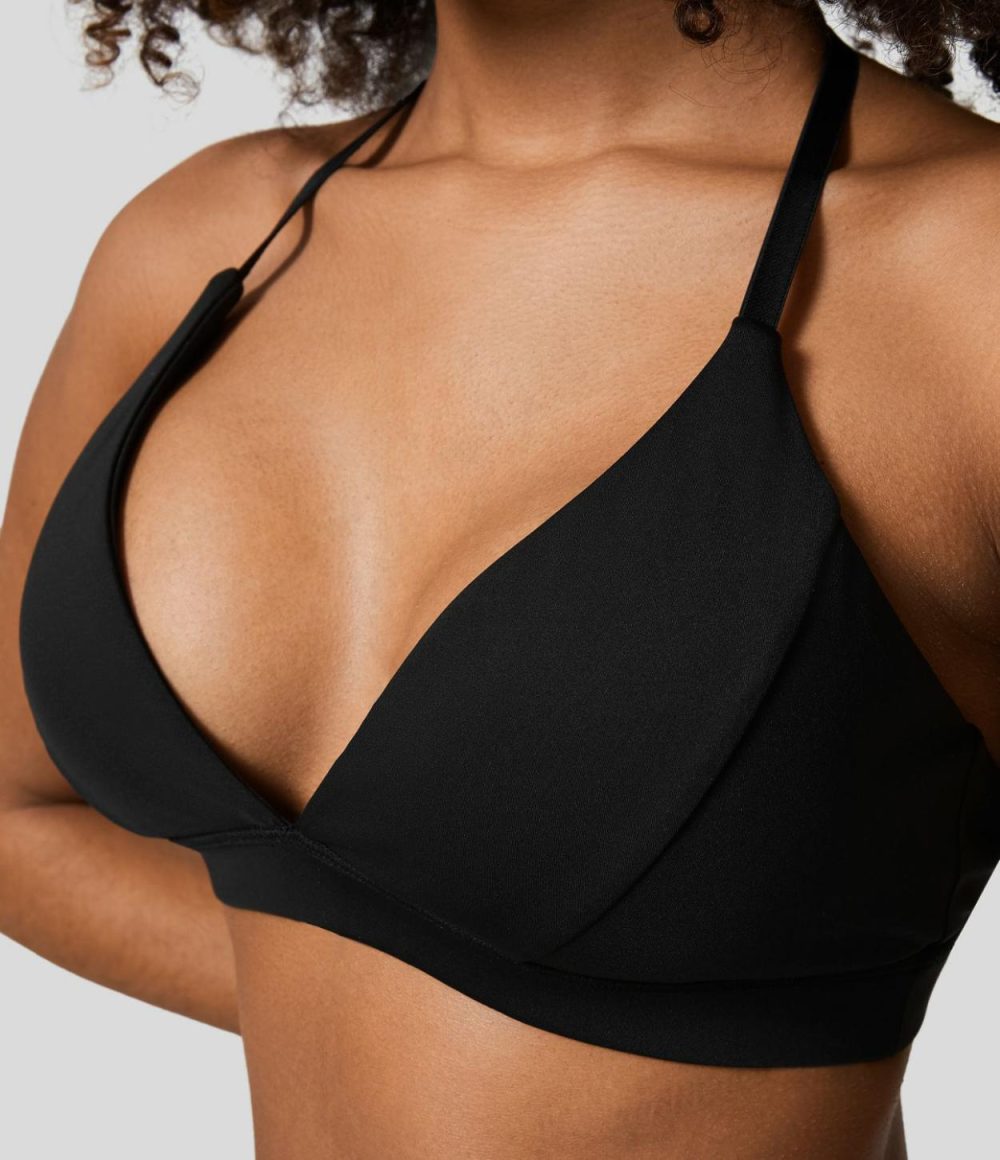 Softlyzero™ Airy Low Support Deep V Neck Backless Removable Strap Cool Touch Casual Sports Bra-UPF50+  | Womens  Sports Bras Clothing Nosegay/Black