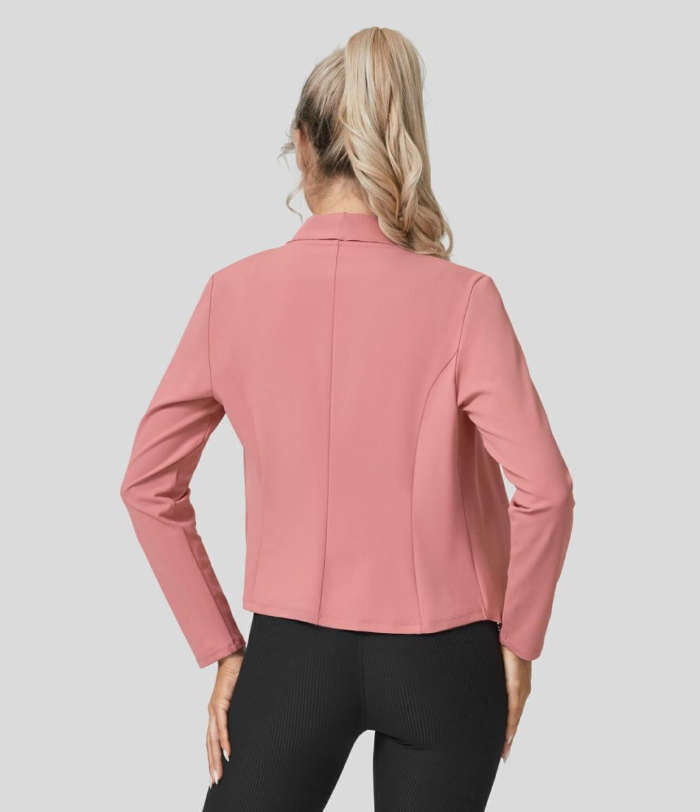 Softlyzero™ Eco Waterfall Long Sleeve Lettuce Trim Solid Casual Jacket  | Womens  Long Sleeve Tops Clothing Candy Pink