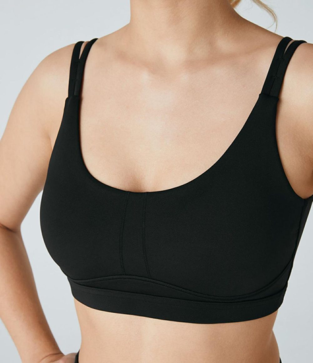 Softlyzero™ Low Support Double Straps U Neck Backless Yoga Sports Bra-UPF50+  | Womens  Sports Bras Clothing Lemon Meringue/Black