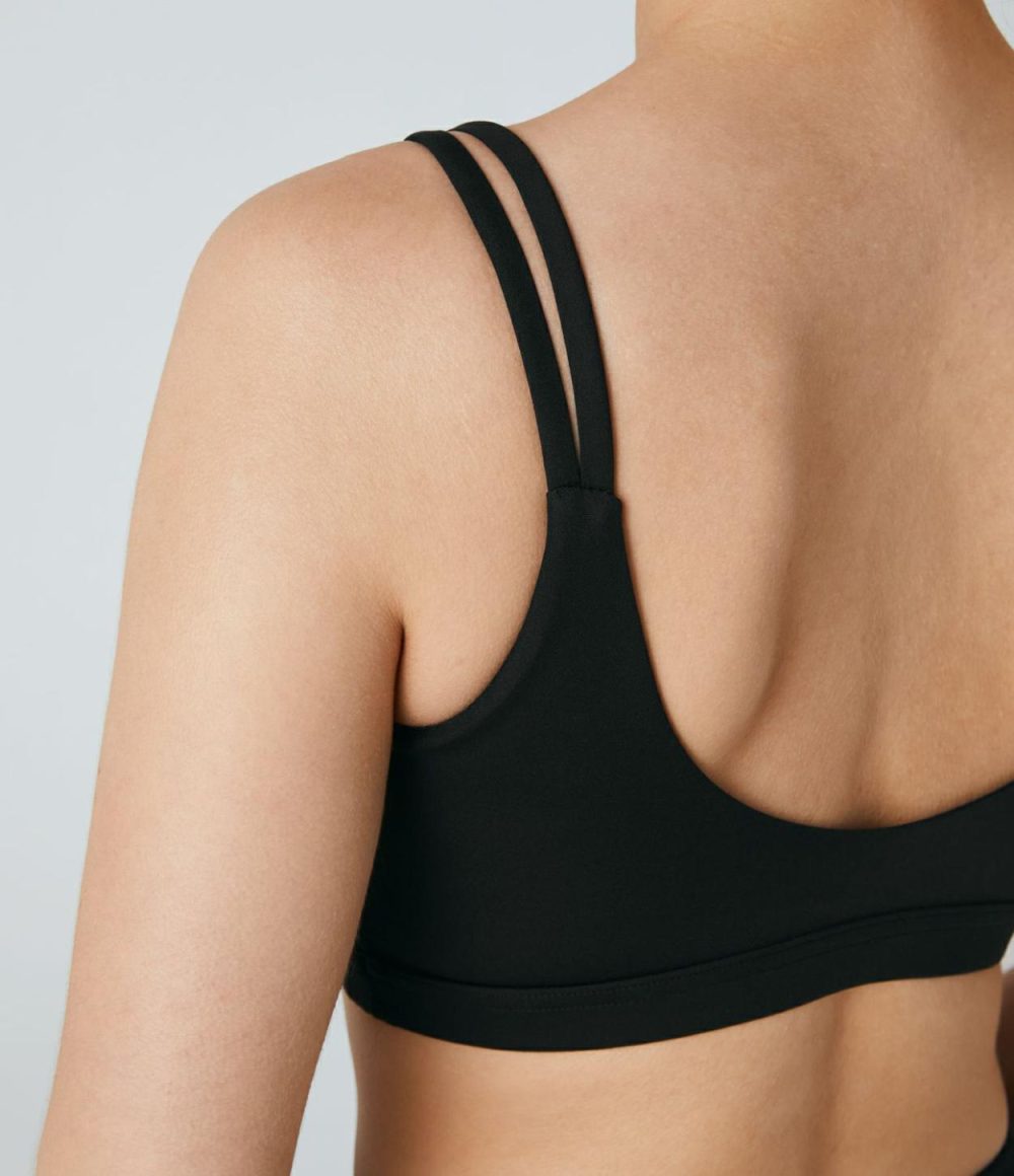 Softlyzero™ Low Support Double Straps U Neck Backless Yoga Sports Bra-UPF50+  | Womens  Sports Bras Clothing Lemon Meringue/Black