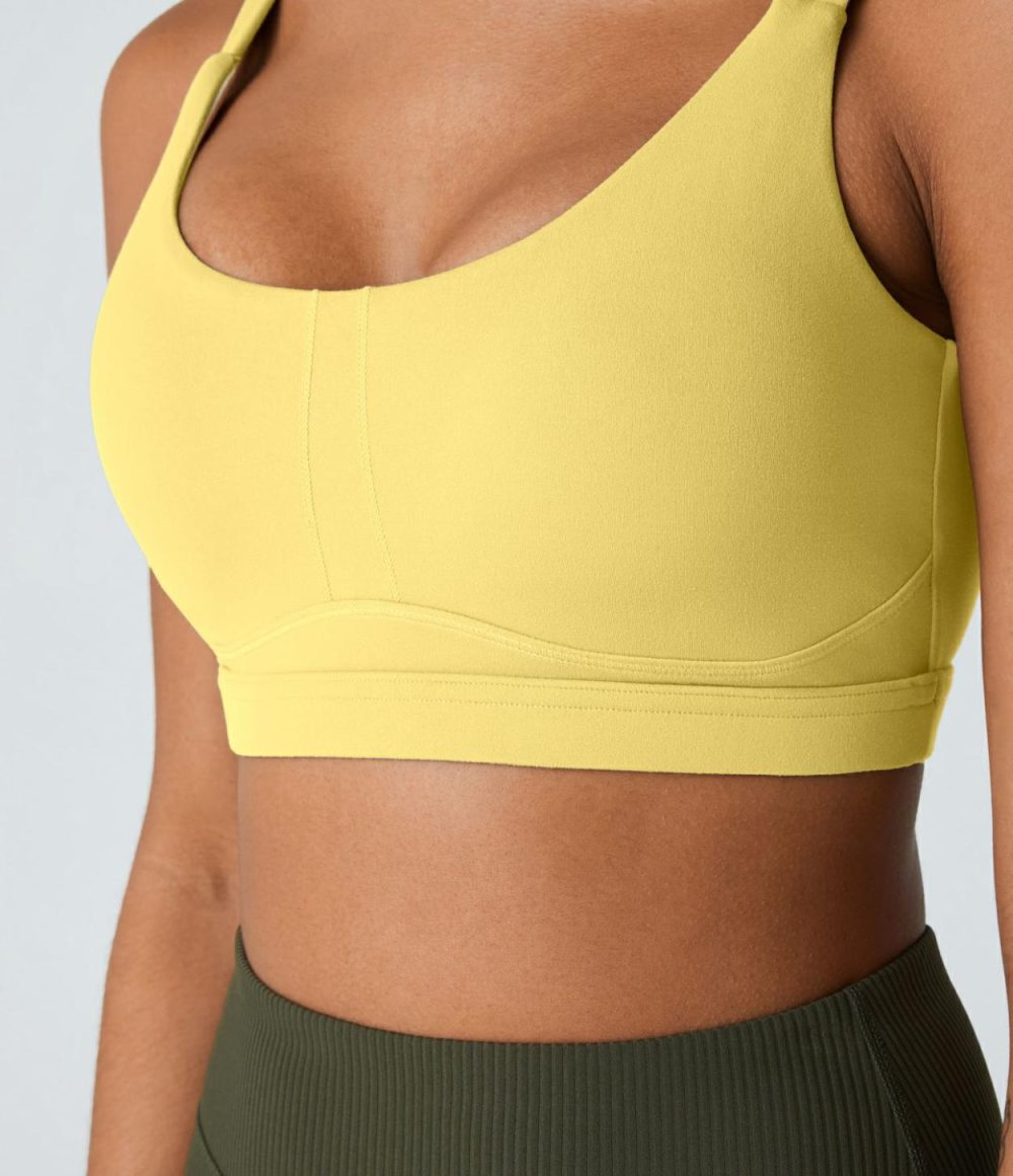 Softlyzero™ Low Support Double Straps U Neck Backless Yoga Sports Bra-UPF50+  | Womens  Sports Bras Clothing Lemon Meringue/Black