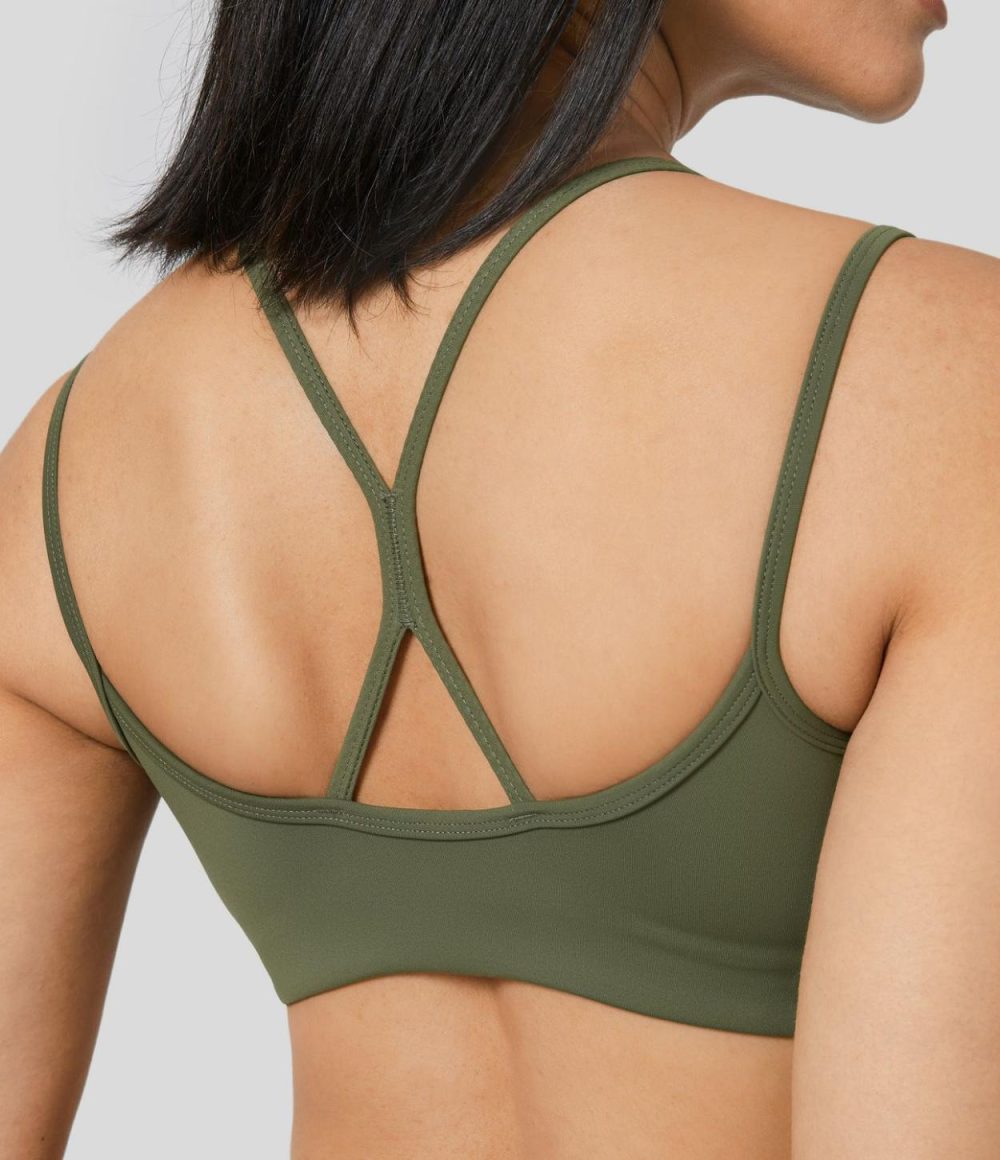 SpeedWave™ Medium Support Round Neck Backless Contrast Mesh Quick Dry Running Sports Bra  | Womens  Sports Bras Clothing Black/Grass Grey Green