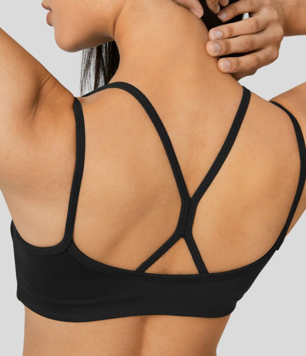 SpeedWave™ Medium Support Round Neck Backless Contrast Mesh Quick Dry Running Sports Bra  | Womens  Sports Bras Clothing Black/Grass Grey Green