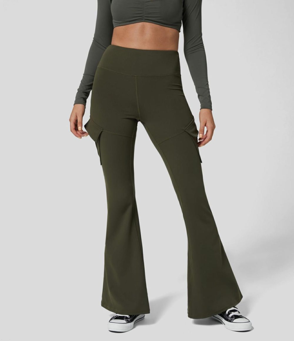 High Waisted Cargo Pocket Flare Yoga Pants  | Womens  Cargo Pants Cargo Pants Cargo Pants