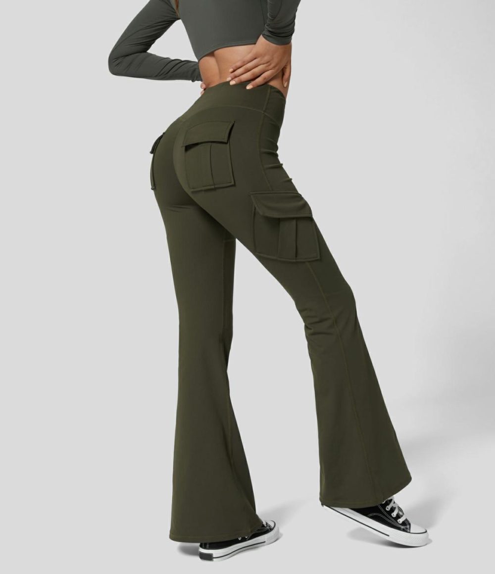 High Waisted Cargo Pocket Flare Yoga Pants  | Womens  Cargo Pants Cargo Pants Cargo Pants