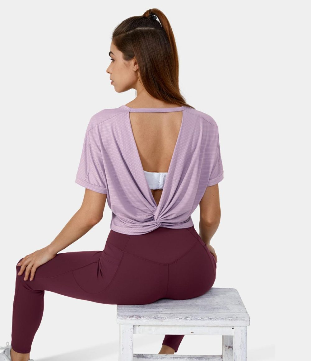 Short Sleeve Twisted Cut Out Yoga Sports Top  | Womens  Sports Tops Clothing Sports Tops