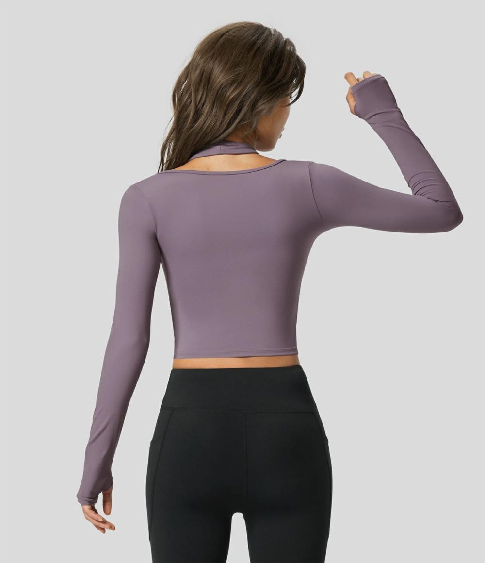 Softlyzero™ Plush Halter Thumb Hole Long Sleeve 2-in-1 Yoga Sports Top  | Womens  Sports Tops Clothing Sports Tops