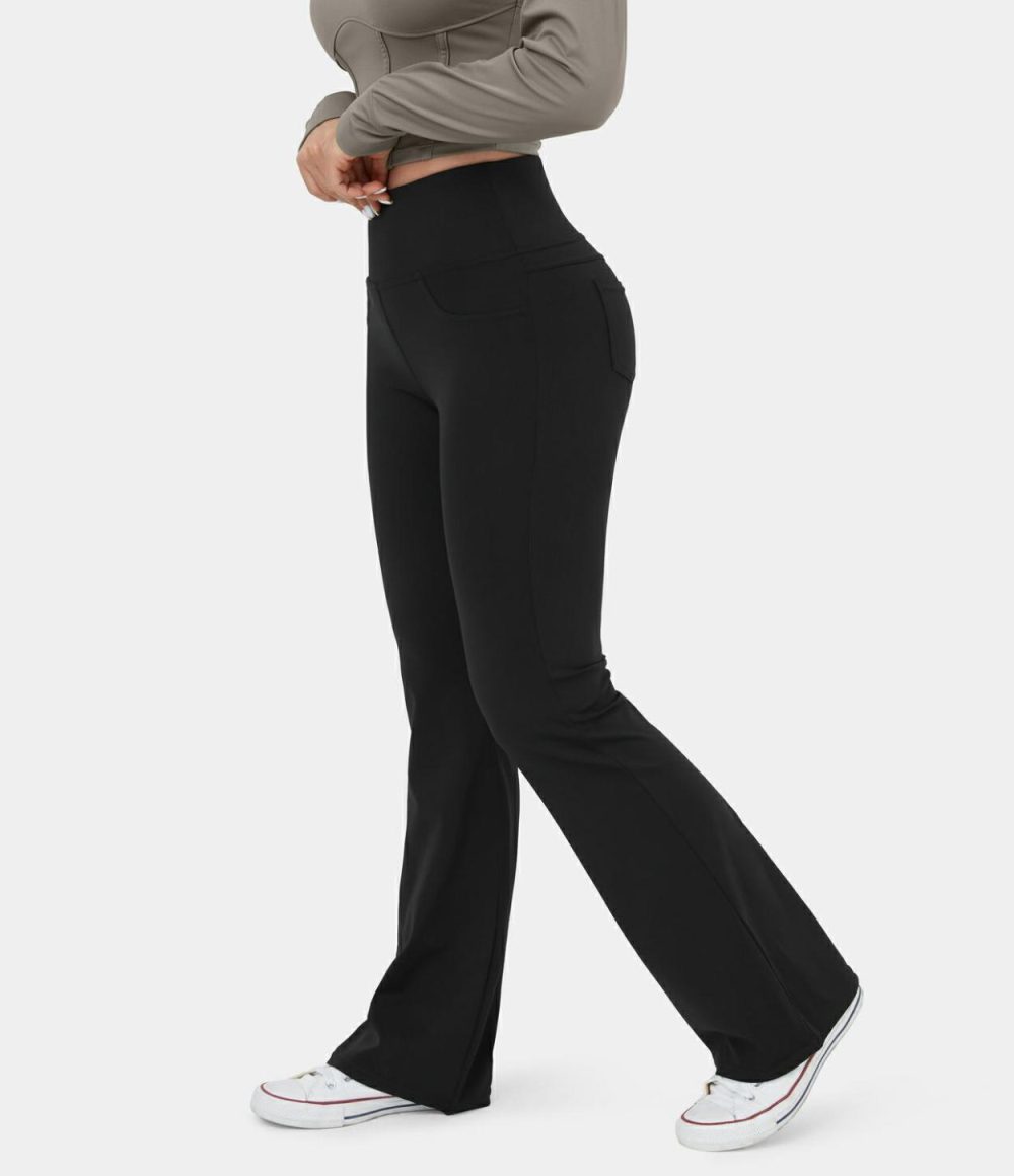 High Waisted Back Pocket Flare Yoga Leggings  | Womens  Flare Pants Clothing Flare Leggings