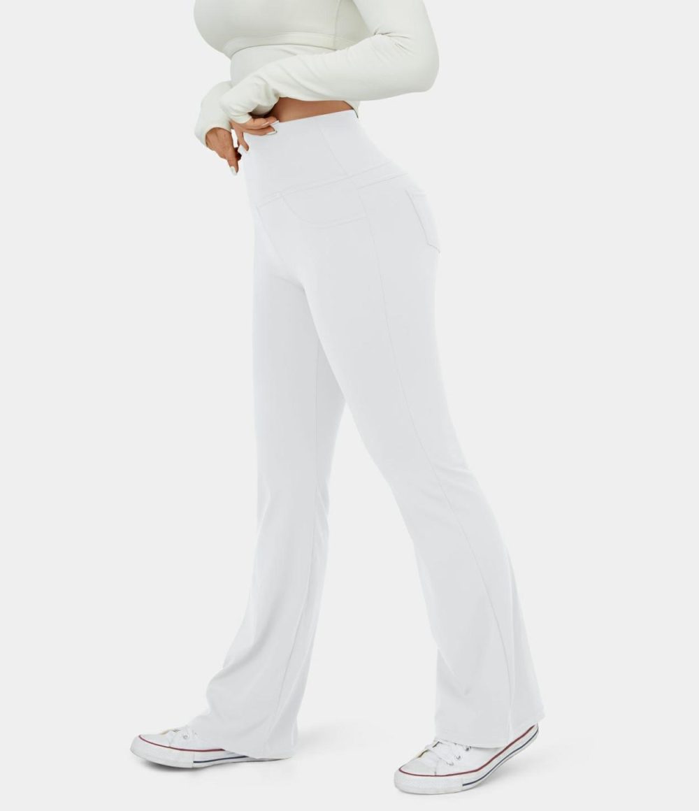 High Waisted Back Pocket Flare Yoga Leggings  | Womens  Flare Pants Clothing Flare Leggings