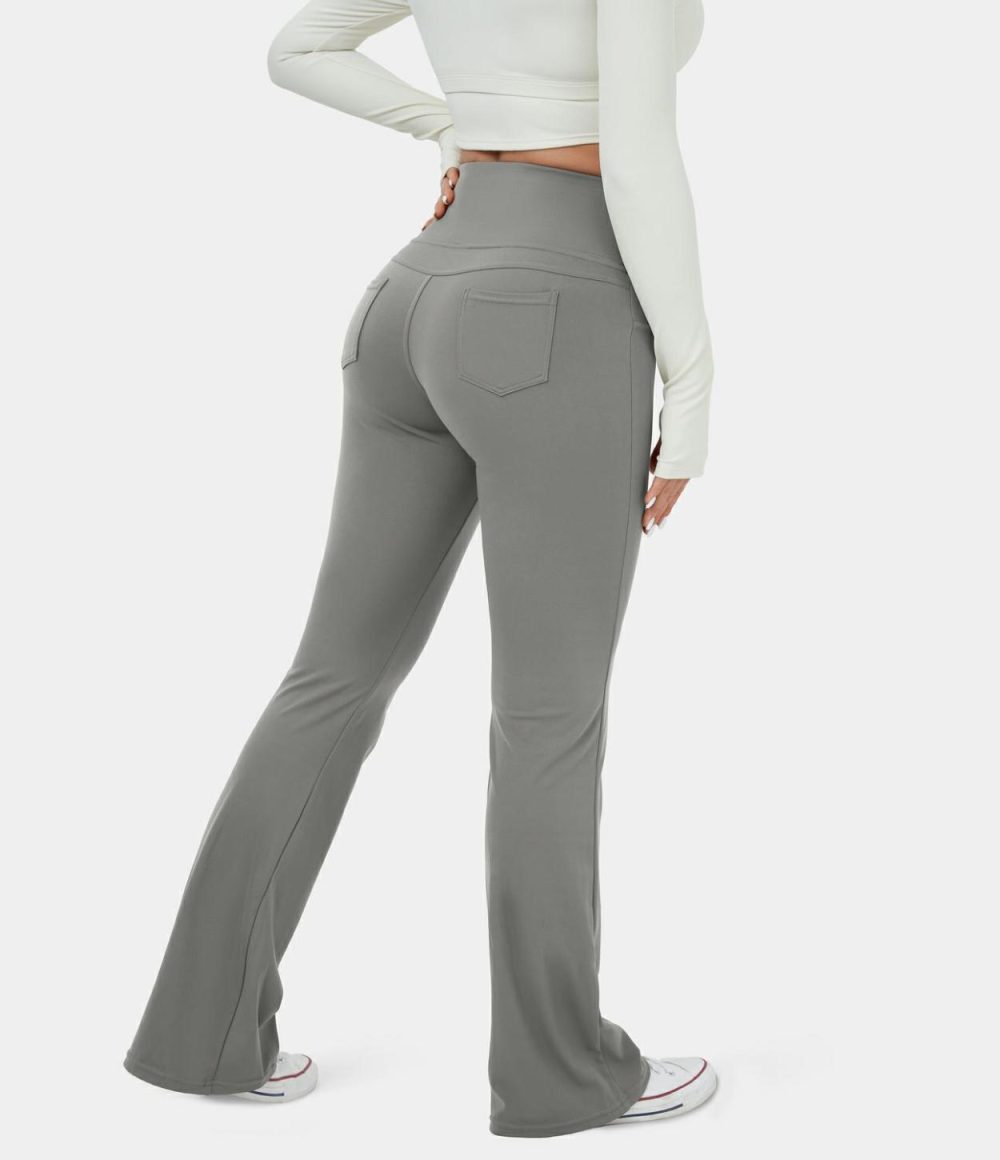 High Waisted Back Pocket Flare Yoga Leggings  | Womens  Flare Pants Clothing Flare Leggings