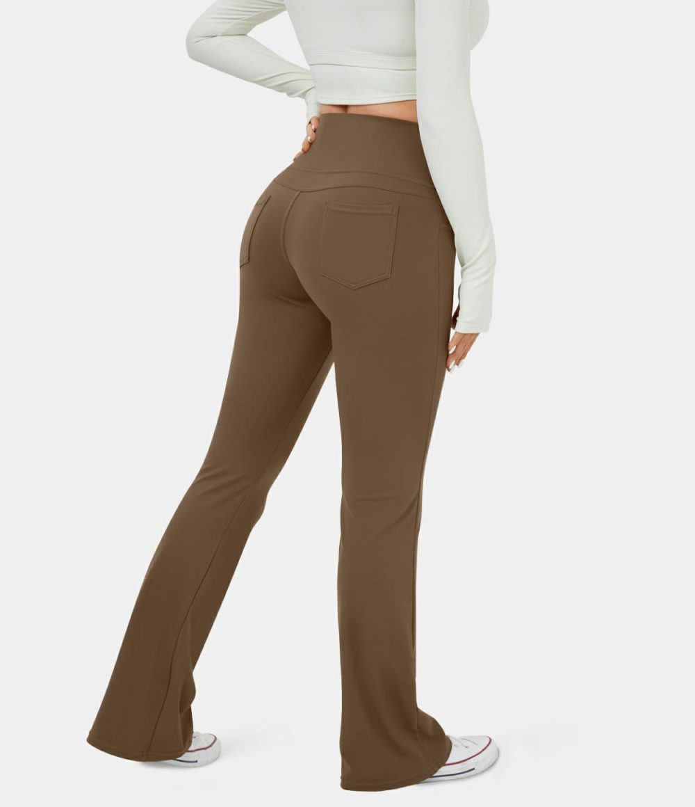 High Waisted Back Pocket Flare Yoga Leggings  | Womens  Flare Pants Clothing Flare Leggings