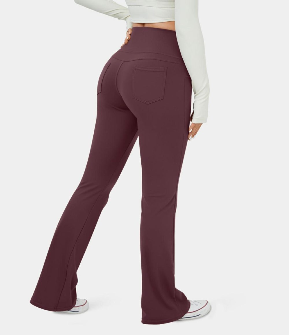 High Waisted Back Pocket Flare Yoga Leggings  | Womens  Flare Pants Clothing Flare Leggings