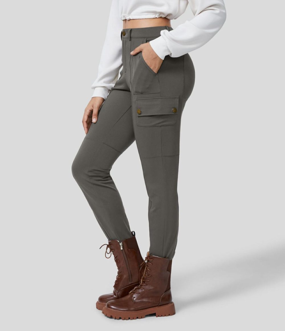 High Waisted Button Zipper Multiple Pockets Solid Skinny Cargo Pants  | Womens  Cargo Pants Cargo Pants Cargo Pants