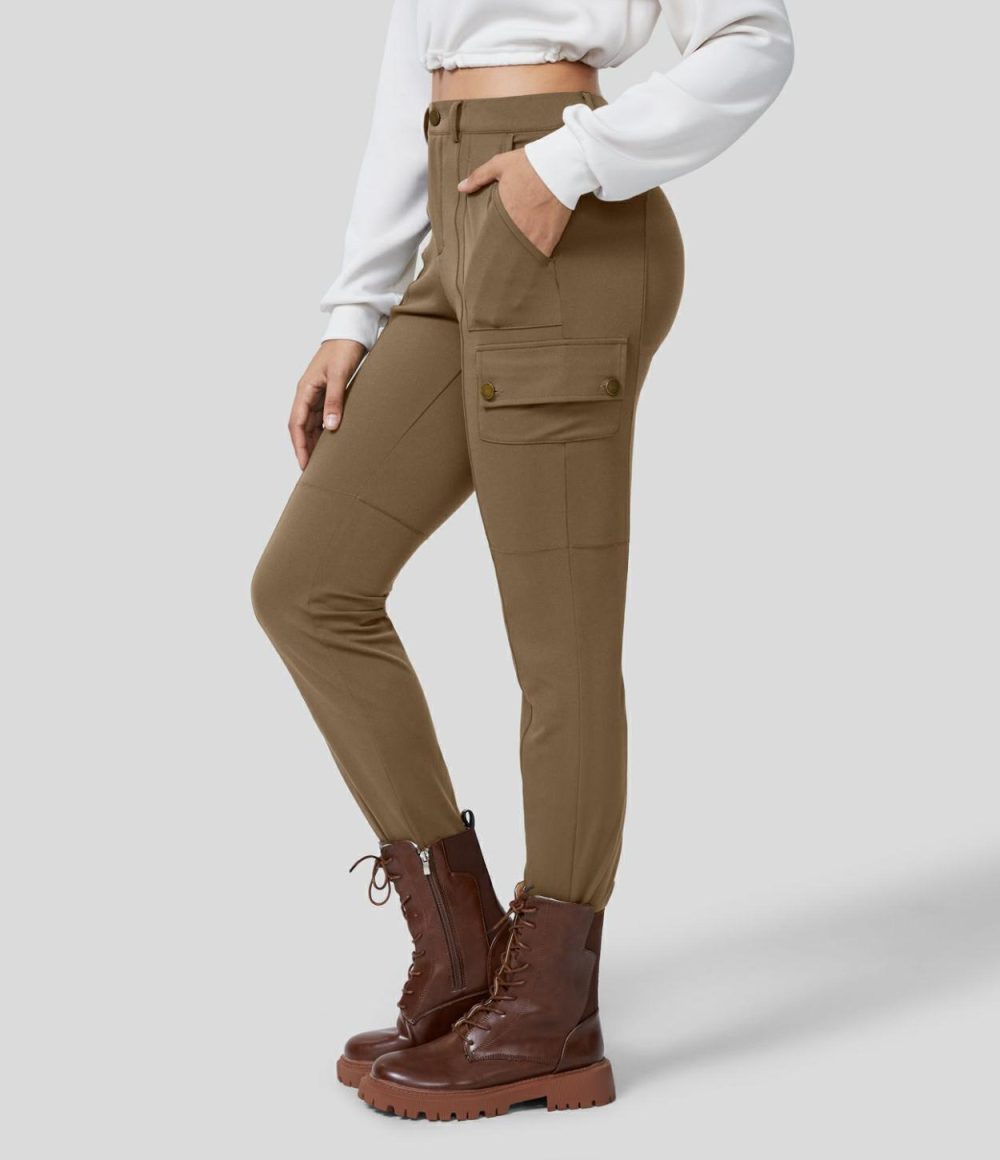 High Waisted Button Zipper Multiple Pockets Solid Skinny Cargo Pants  | Womens  Cargo Pants Cargo Pants Cargo Pants