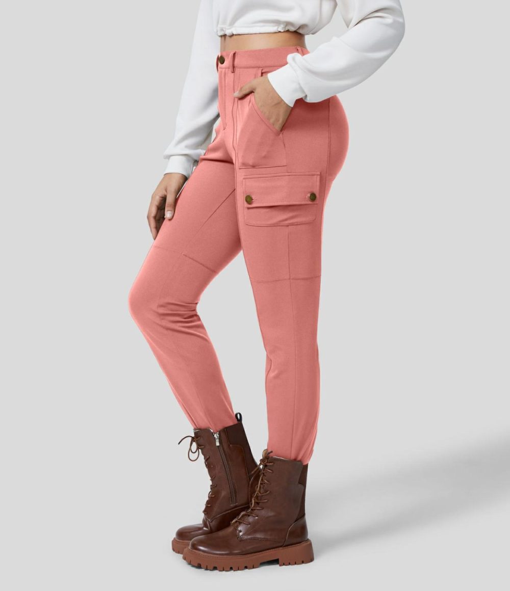 High Waisted Button Zipper Multiple Pockets Solid Skinny Cargo Pants  | Womens  Cargo Pants Cargo Pants Cargo Pants