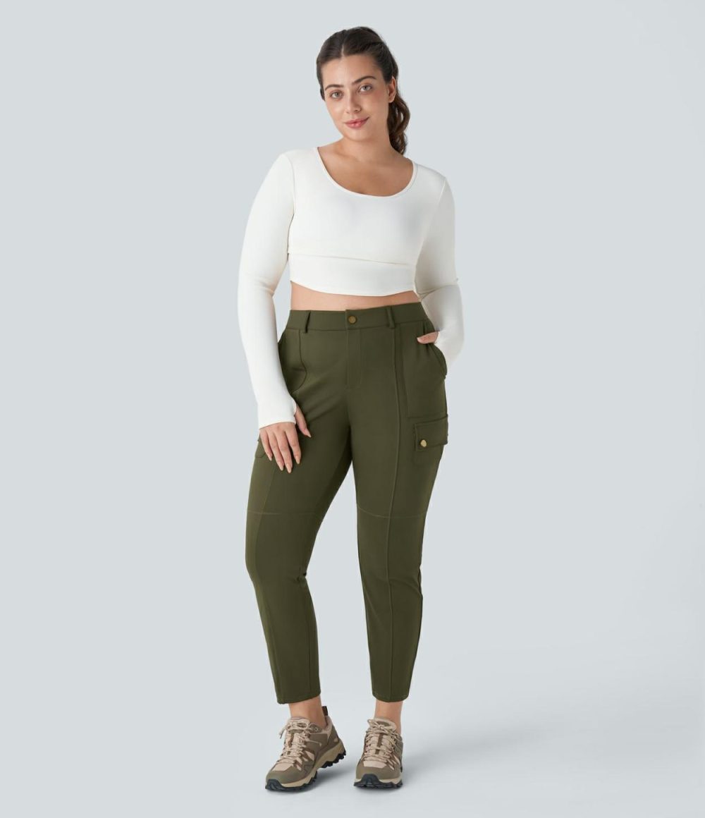 High Waisted Button Zipper Multiple Pockets Solid Slim Hiking Plus Size Cargo Pants  | Womens  Cargo Pants Cargo Pants Cargo Pants